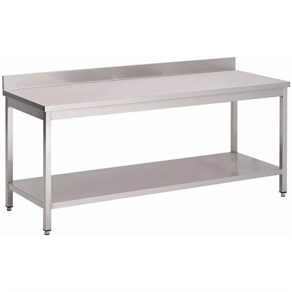 Arbeitstisch Gastro M mit Aufkantung und Regalboden - Edelstahl - 140 cm