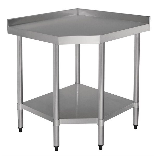 Vogue Arbeitsecktisch mit Aufkantung und Regalboden - Edelstahl - 90 x 70cm