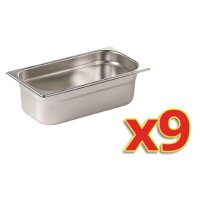 Vogue GN-Behälter Set 9 x GN1/3 100mm | Edelstahl | 9 Behälter