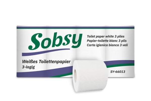 Toilettenpapier Sobsy - 3-lagig - 9,2 x 11 cm - hochweiß - 96 Rollen