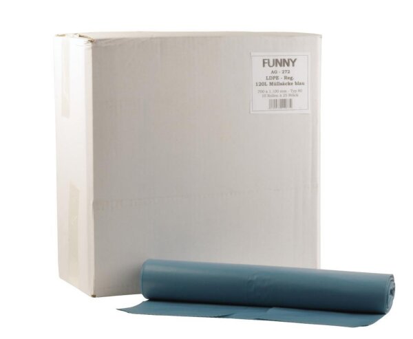 Müllbeutel Funny - 250 Abfallbeutel - blau - ca. 120 L - Müllsäcke Typ 80