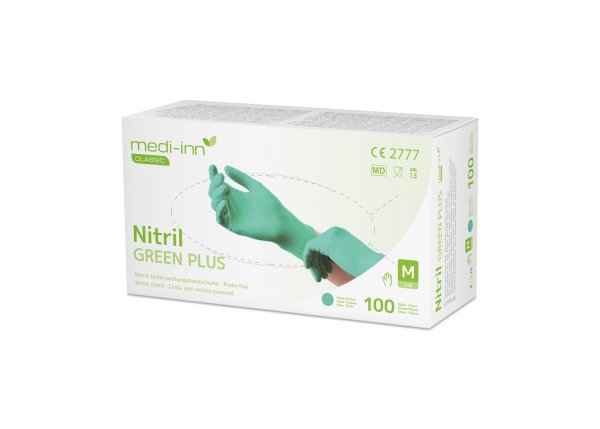 Medi-Inn Nitril Green Plus - grün - puderfrei -  Gr. XS - XL - 1000 Einmalhandschuhe