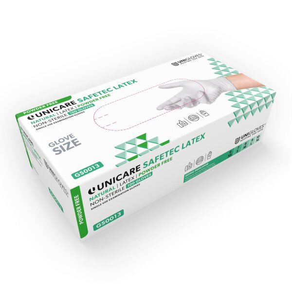 1000 Latexhandschuhe Unigloves Unicare Safetec -  Gr. XS - XL - Einmalhandschuhe