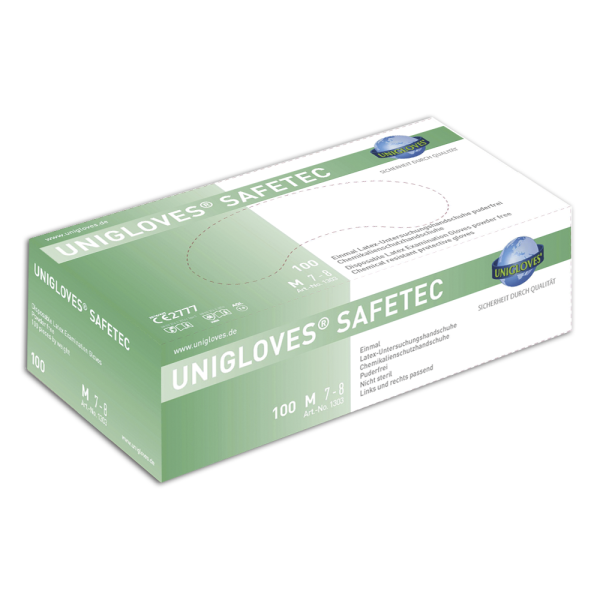 1000 Latexhandschuhe Unigloves Safetec -  Gr. XS - XL - unsteril - puderfrei -  weiß - Einmalhandschuhe