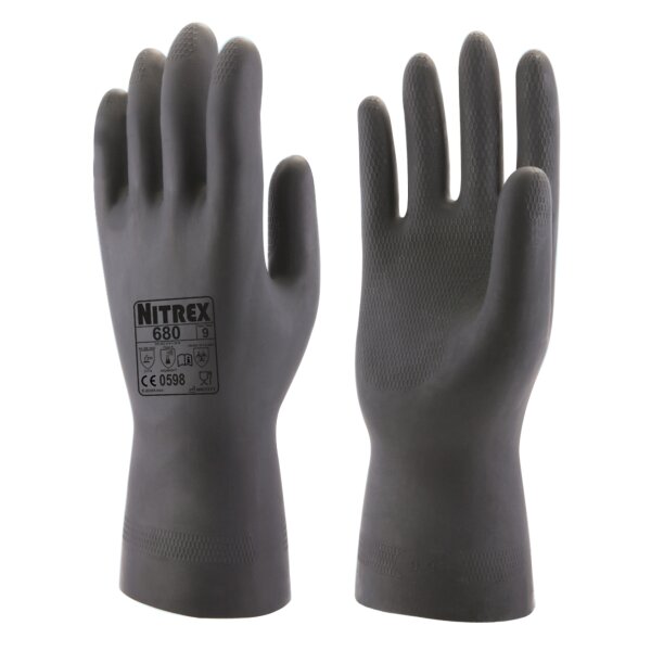 Nitrex 680 - 60 Paar Chemikalienschutzhandschuhe - schwarz - Gr. XS - XL - Latex