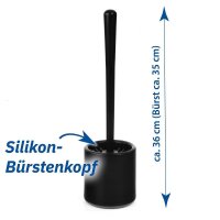 WC-Garnitur - schwarz - Stiel mit grauem Silikonbürstenkopf - 10 WC-Bürsten