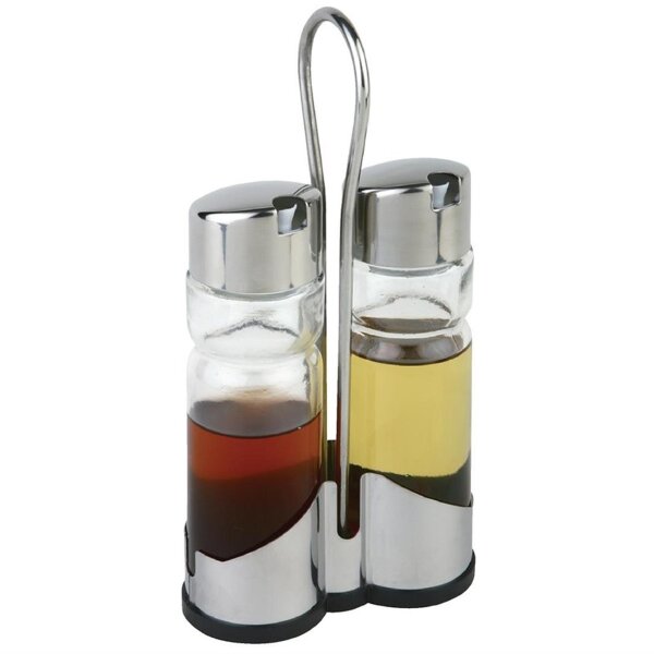 APS Öl- und Essigflaschenset mit Ständer - Glas und Edelstahl - 5 Sets