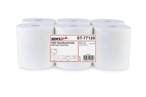 Handtuchrollen SemyTop - Autocut - 20 cm - 1-lagig, TAD - hochweiß - 6 Rollen