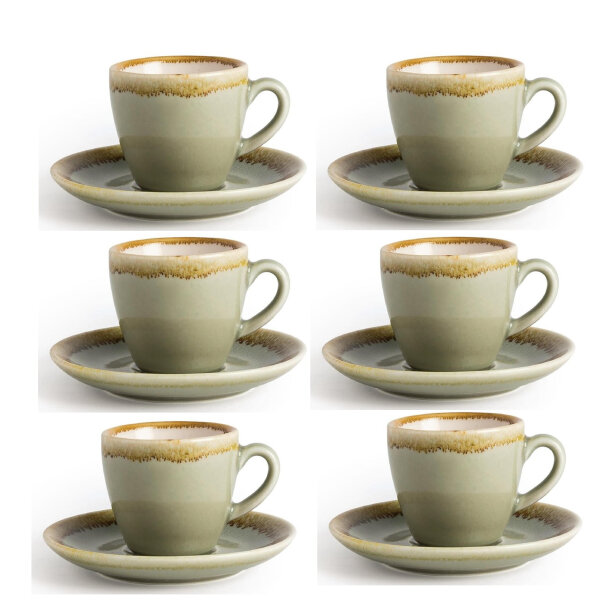 Olympia Kiln Espressotassen + Untertassen Moos - 8,5cl - Porzellan - 6 Sets