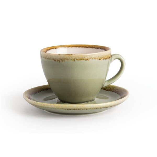 Olympia Kiln Cappuccinotassen + Untertassen Moos - 23cl - Porzellan - 12 Sets