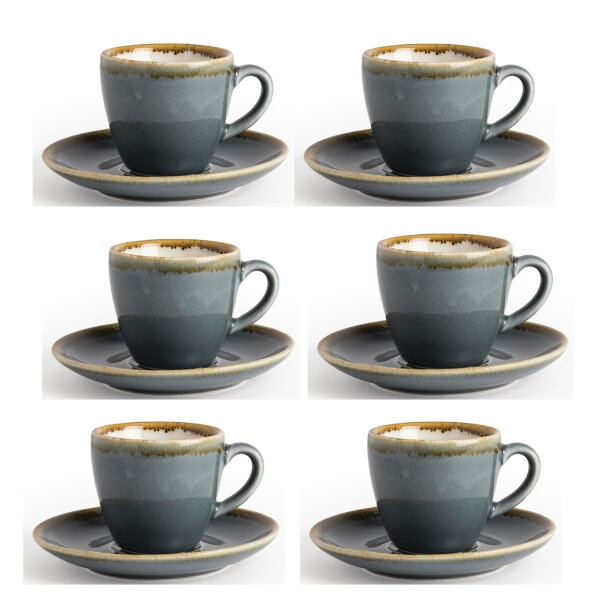 Olympia Kiln Espressotassen + Untertassen Ozean - 8,5cl - Porzellan - 6 Sets