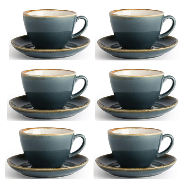 Olympia Kiln Cappuccinotassen + Untertassen Ozean - 34cl - Porzellan - 6 Sets