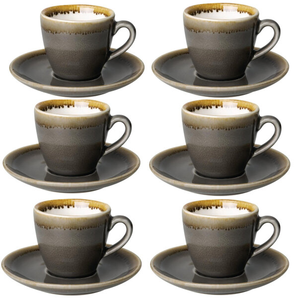 Olympia Kiln Espressotassen + Untertassen Rauch - 8,5cl - Porzellan - 6 Sets