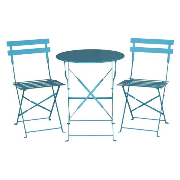 Bolero klappbare Terrassenstühle + Tisch - Stahl - blau - 2 Stühle + 1 Tisch