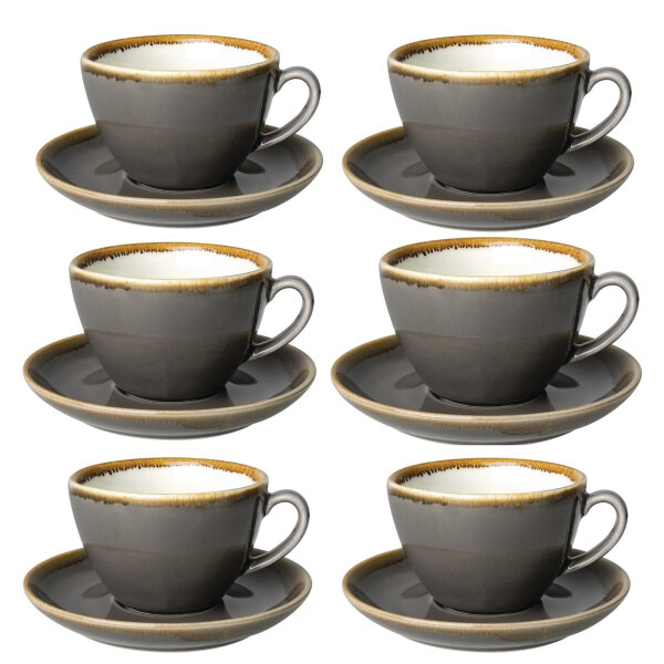 Olympia Kiln Cappuccinotassen + Untertassen Rauch - 34cl - Porzellan - 6 Sets