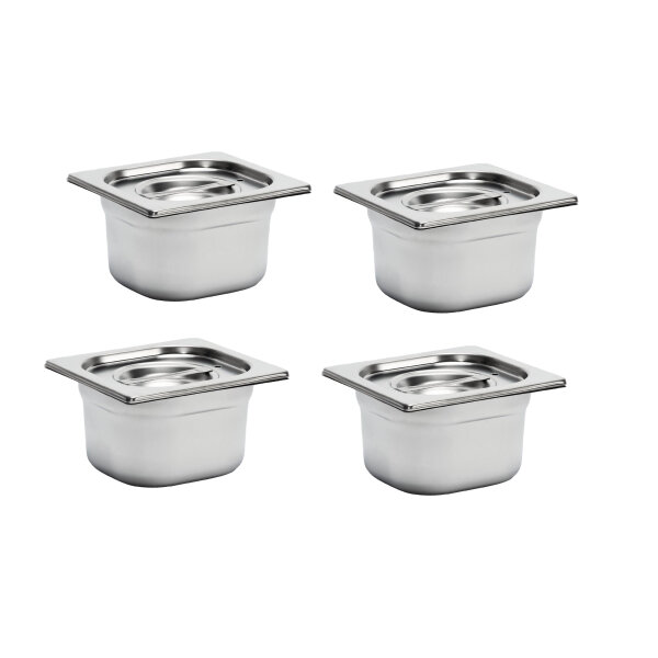 Gastro M Edelstahl GN-Behälter GN1/6 incl. Deckel - 10cm - 2,1 L - 4 Behälter