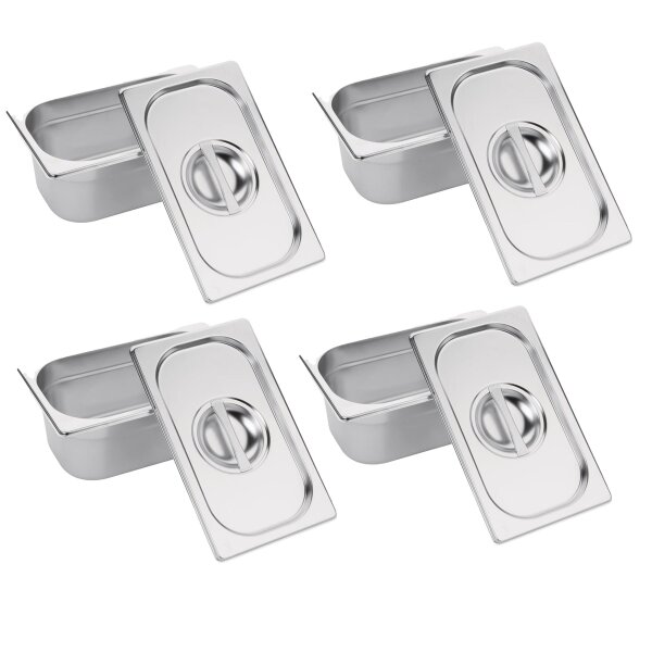 Vogue GN-Behälter GN1/9 incl., Deckel - 15cm - 1L - 4 Behälter - Edelstahl
