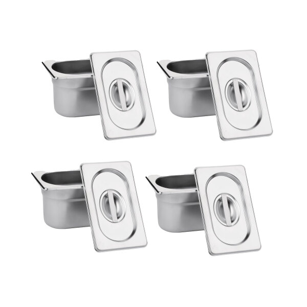 Vogue GN-Behälter GN1/4 - 6,5cm - 1,7 L - 4 Behälter incl. Deckel - Edelstahl
