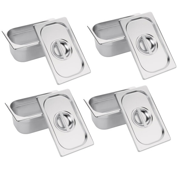 Vogue GN-Behälter GN1/9 - 6,5cm - 0,6 L - 4 Behälter + Deckel - Edelstahl