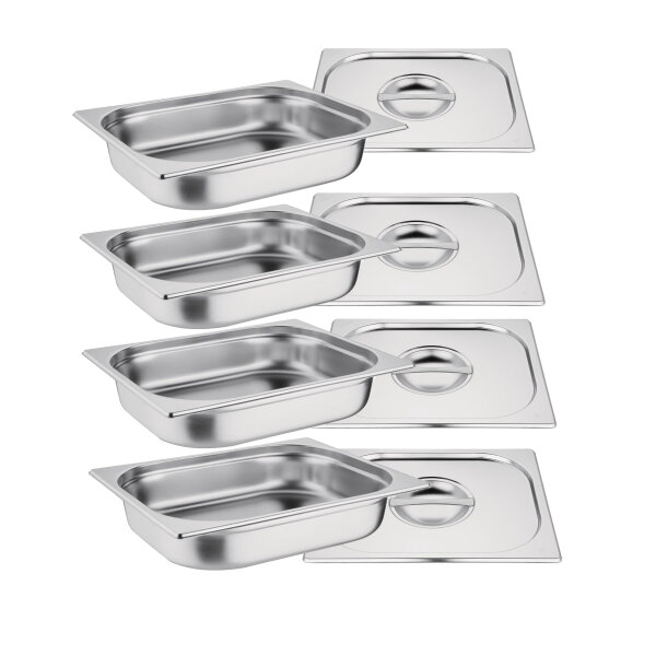 Vogue GN-Behälter GN1/2 - 6,5cm - 4 L - 4 Behälter + Deckel - Edelstahl