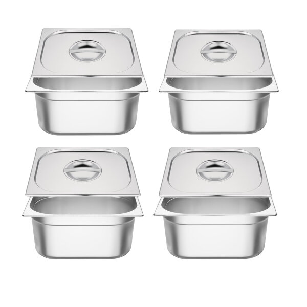 Vogue GN-Behälter GN1/2 - 20cm - 12L - 4 Behälter + Deckel - Edelstahl