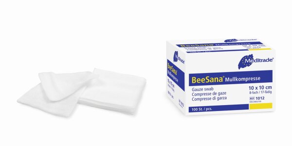 100 BeeSana Mullkompressen - unsteril - 8 - fach - 10 x 10 cm - Kompressen