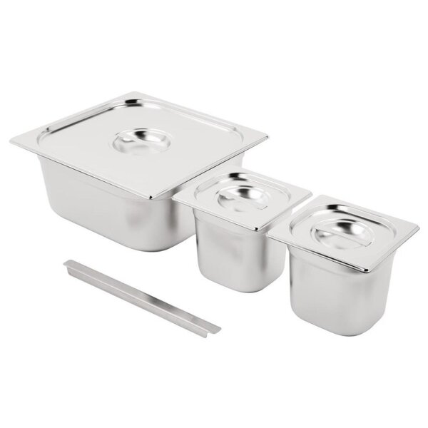 Vogue Edelstahl Gastronormschale Set 2x 1/6 und 2/3 Mit Deckeln