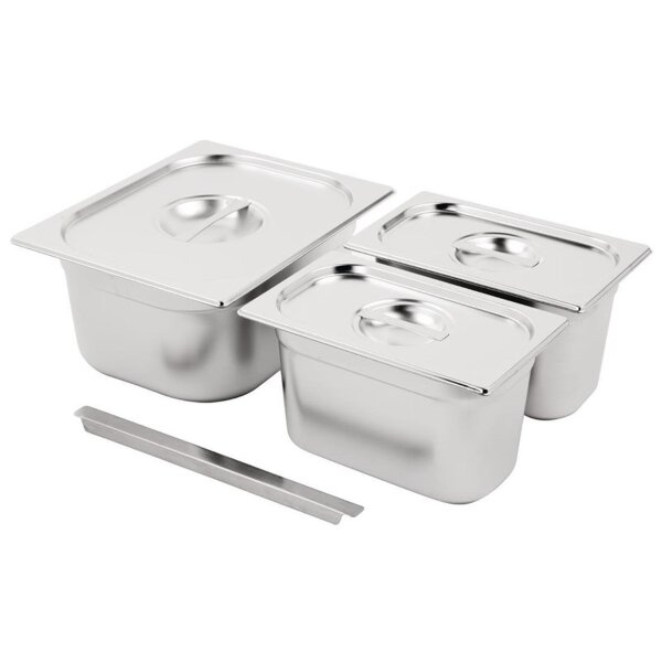 Vogue Edelstahl Gastronormschale Set 2x 1/4 und 1/2 Mit Deckeln