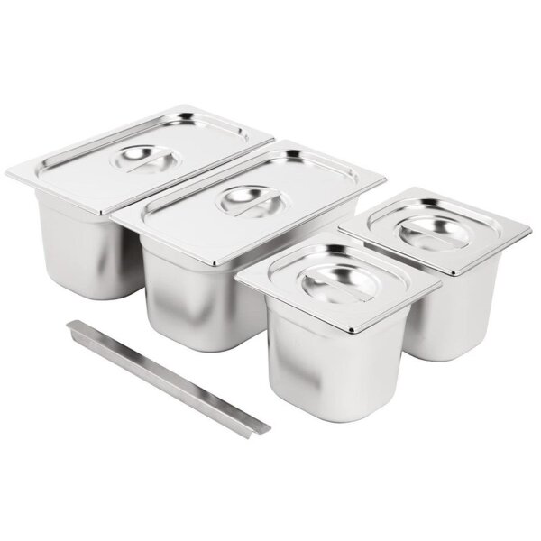 Vogue Edelstahl Gastronormschale Set 2x 1/3 + 2x 1/6 Mit Deckeln