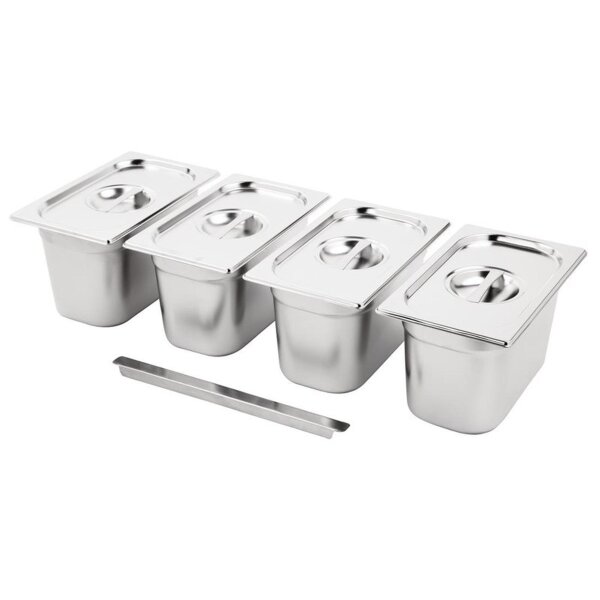 Vogue Edelstahl Gastronorm Behälter Set 4 x 1/4 mit Deckel