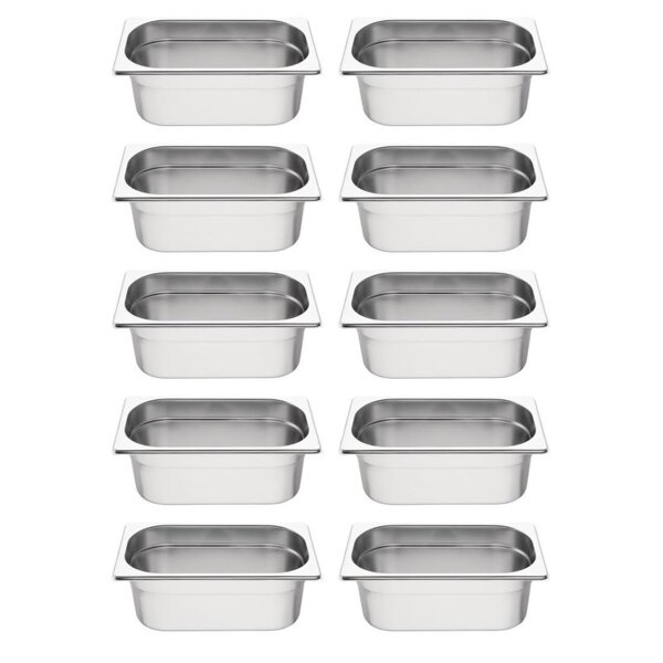Vogue GN-Behälter Set - 10x GN1/4 - 100mm - Edelstahl - 10 Behälter