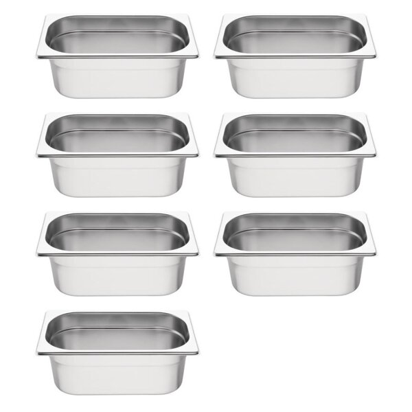 Vogue GN-Behälter Set - 7 x GN1/4 - 100mm - Edelstahl - 7 Behälter