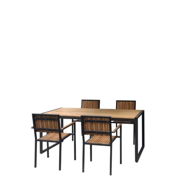 Bolero Stahl- und Akazienholzstühle mit Armlehnen + 1 Tisch 120x80cm - 1 Set
