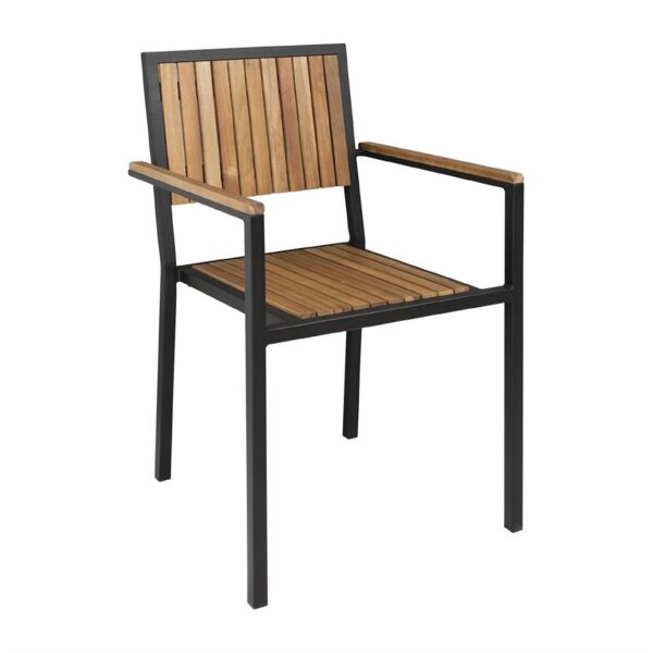Bolero Stahl- und Akazienholzstühle mit Armlehnen + 1 Tisch 80x80cm - 1 Set