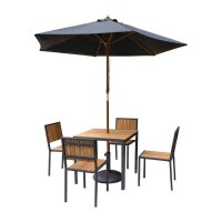 Bolero Stahl- und Akazienholzstühle mit Armlehnen + 1 Tisch 80x80cm - 1 Set