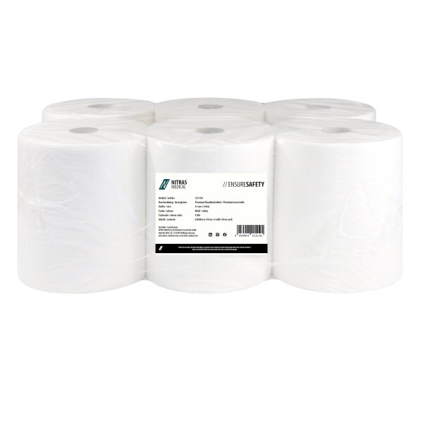NITRAS Premium-Handtuchrollen - weiß - 21cm x 130 m - 2-lagig - 6 Rollen