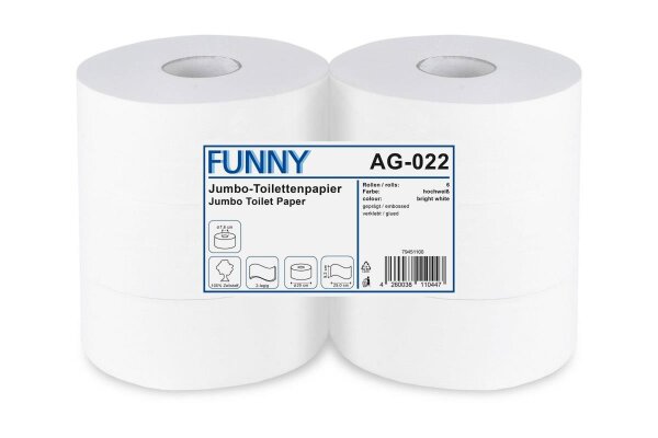 Jumbo Toilettenpapier FUNNY - 2- lagig - hochweiß - 294 Rollen - 1 Palette