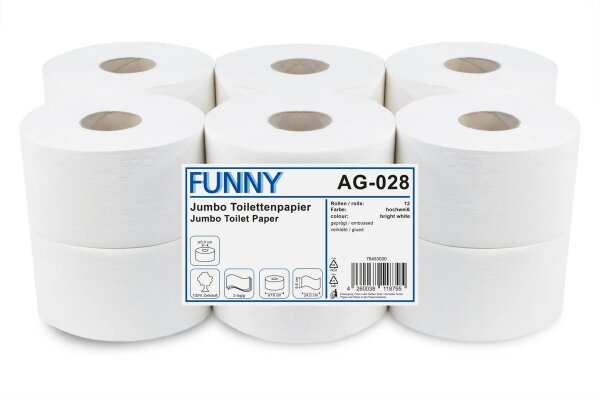 Jumbo Toilettenpapier FUNNY - 3-lagig - Ø 19 cm - 1 Palette - 528 Rollen