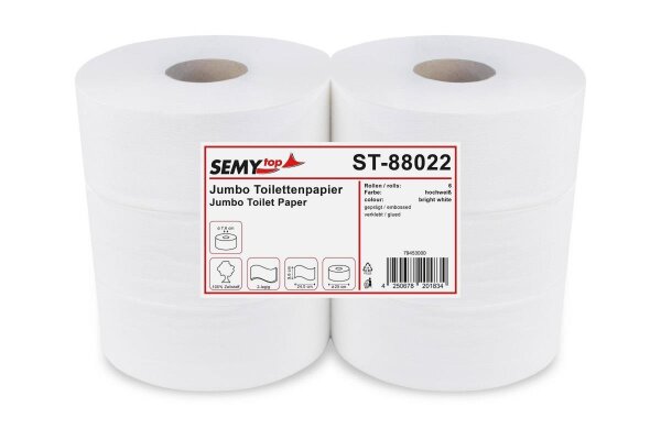 Jumbo Toilettenpapier SemyTop - 2-lagig - 25 cm - 1 Palette - 294 Rollen