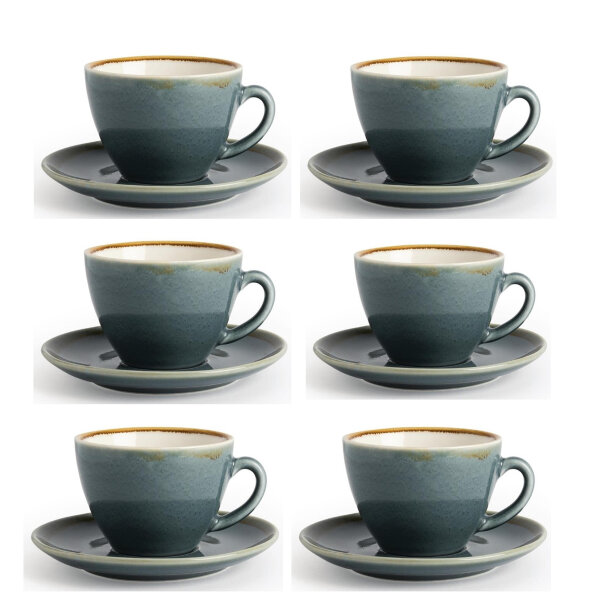 Olympia Kiln Cappuccinotassen + Untertassen Ozean - 23cl - Porzellan - 6 Sets