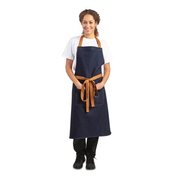 Southside Latzschürze Denim blau mit hellbraunen Bändern - 3 Schürzen