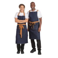 Southside Latzschürze Denim blau mit hellbraunen Bändern - 3 Schürzen