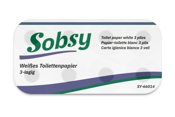 72 Rollen Toilettenpapier SOBSY - 3 - lagig - Zellstoff - hochweiß