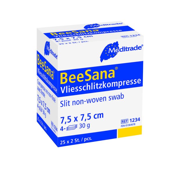 1400 BeeSana Vliesschlitzkompressen - steril - 6-fach - 30 g - 10 x 10 cm - Kompressen