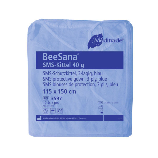 BeeSana SMS-Kittel | 40 g | 50 Schutzkittel | blau | Schutzkleidung