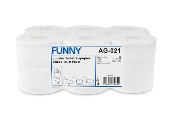 12 Rollen Jumbo Toilettenpapier Funny | 2-lagig | weiß |  perforiert