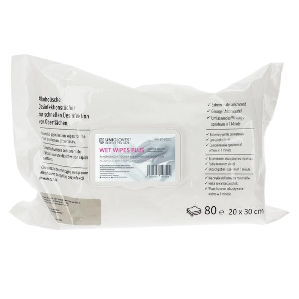 UNIGLOVES Wet Wipes Plus - Desinfektionstücher - gebrauchsfertig - 6 x 80 Stück