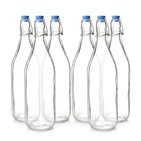 Olympia Glasflaschen mit Bügelverschluss - 1L - 6 Stück - Spülmaschinenfest