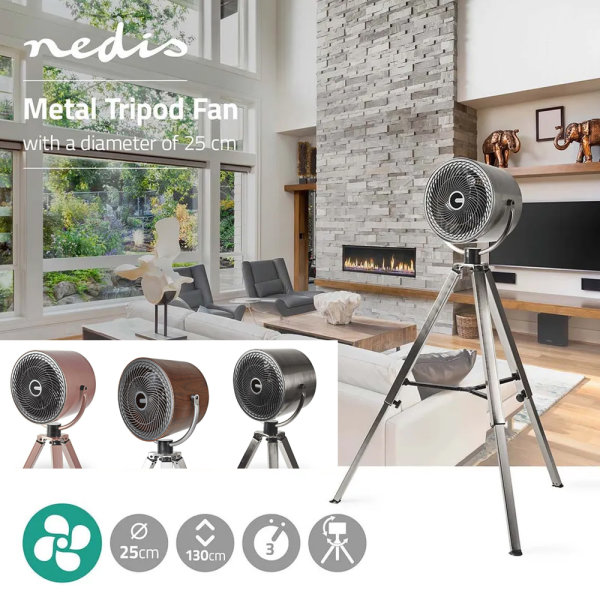 Nedis Dreibein Ventilator | 250 mm | 24 W | modernes Design | 3 Farben